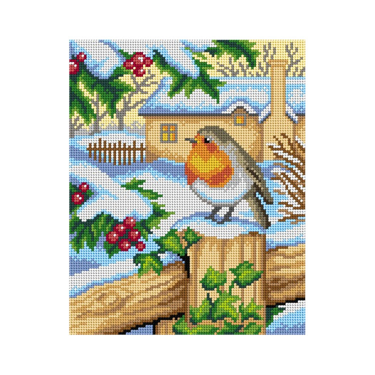 Tapestry canvas Winter Landscape with a Robin 24x30 SA3088