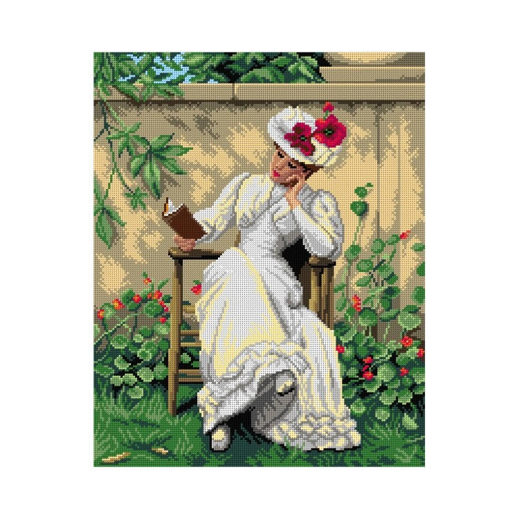 Tapestry canvas Lady with a Book in the Garden (after Frantisek Dvorak) 40x50 SA3290