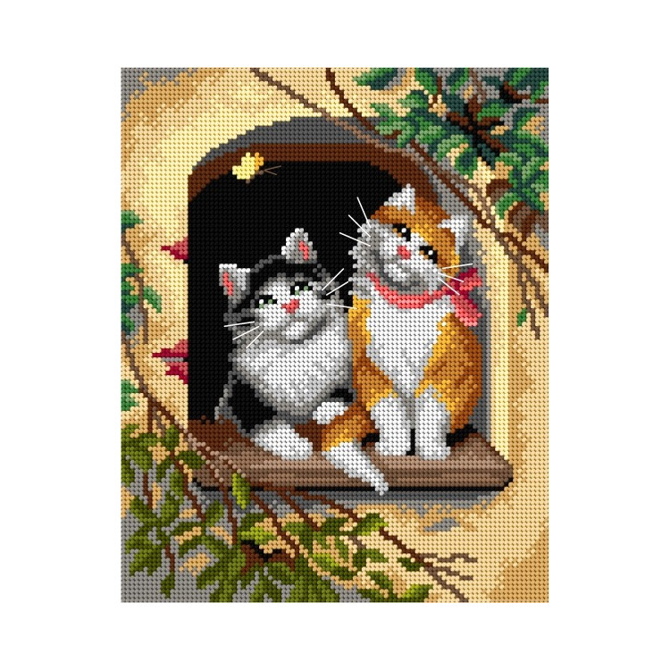 Tapestry canvas Two Cats on a Window Ledge (after Josef Sperlich) 24x30 SA3292