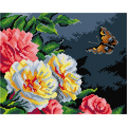 Gobeleno drobė Rožės ir drugelis (pagal Franz Xaver Birkinger) 24x30 SA3127