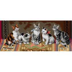 Gobeleno drobė Kačių šeima (pagal Carlą Reichertą) 30 x 70 SA3136