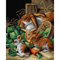 Gobelin-Leinwand Eine Kaninchenfamilie mit Karotten und Kohl (nach Alfred Richardson Barber) – 24x30 SA3215