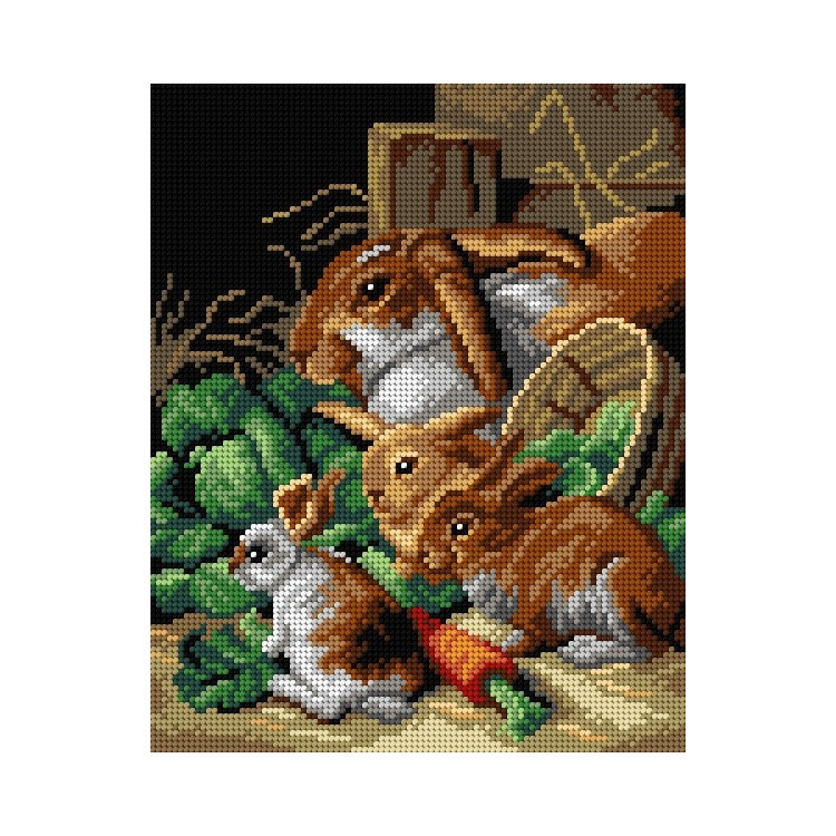 Tapestry canvas A Rabbit Family with Carrots and Cabbages (after Alfred Richardson Barber) - 24x30 SA3215