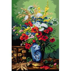 Gobelin Stillleben mit Mohnblumen und Wildblumen (nach Alexis Joseph Kreyder) – 40x60 SA3218