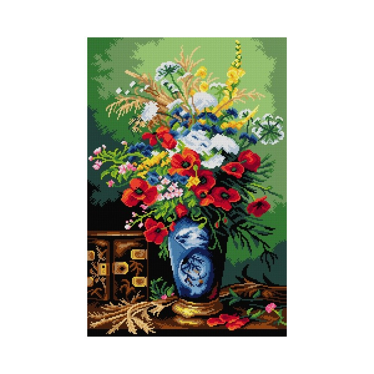 Гобеленовый холст Натюрморт с маками и полевыми цветами (по Алексису Джозефу Крейдеру) - 40x60 SA3218