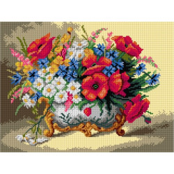 Gobelin-Leinwand Mohnblumen, Gänseblümchen und gemischte Sommerblumen (nach Eugene Henri Cauchois) 30x40 SA3233