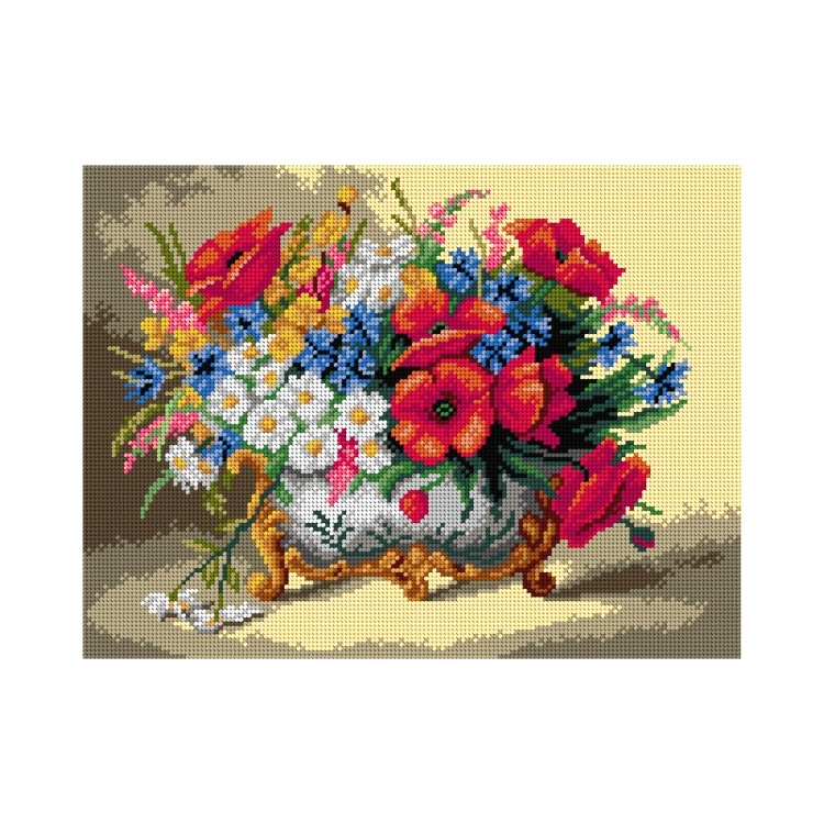 Холст гобелен Маки, ромашки и летние цветы (по Эжену Анри Кошуа) 30х40 SA3233
