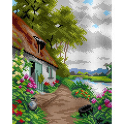 Tapestry canvas A Riverside Cottage (after Louis Aston Knight) 24x30 SA3238