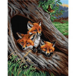 Gobelin-Leinwand Junge Füchse in einem hohlen Baum (nach Samuel John Carter) 40x50 SA3248