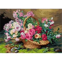 Tapestry canvas A Basket of Roses & Hydrangeas on a Mossy Bank (after Francois Rivoire) 50x70 SA3254