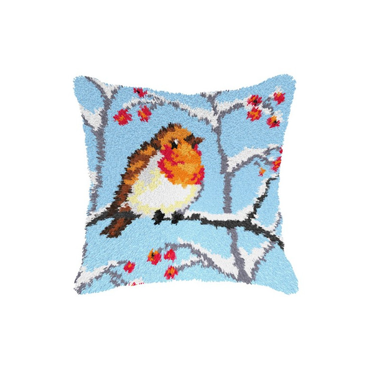 Latch-hook cushion kit Winter Bird SA4182