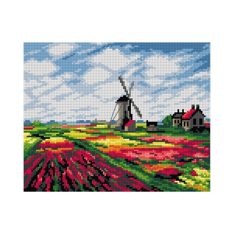 Tapestry canvas Fields of Tulip with Rijnsburg Windmill (after Claude Monet) 24x30 SA3299