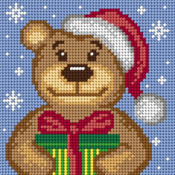 Tapestry canvas Christmas Bear with a Gift 15x15 SA3273