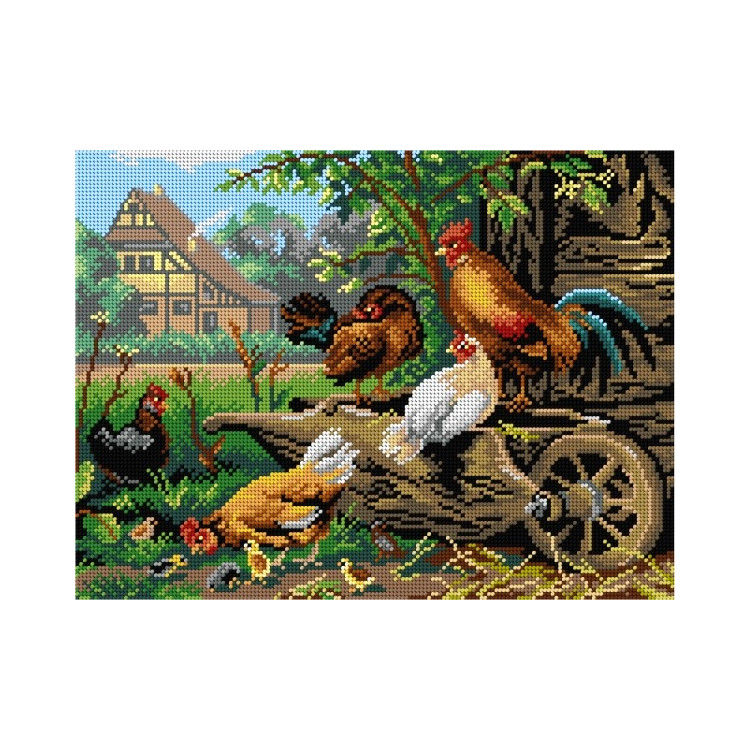 Gobeleno drobė Farm Rooster Chickens (pagal Carl Jutz) 30x40 SA3282