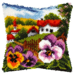 Latch-hook Cushion kit Landscape pansies SA4124