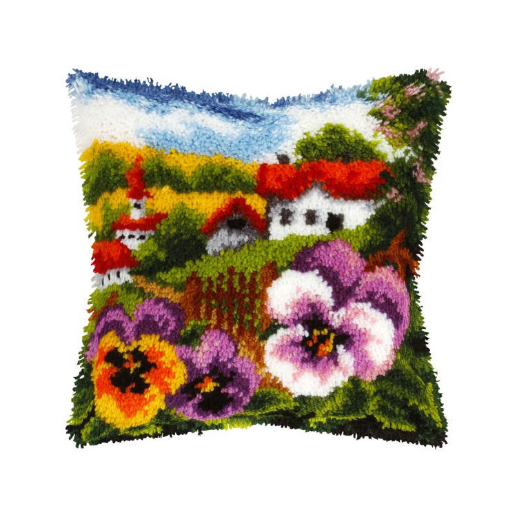 Latch-hook Cushion kit Landscape pansies SA4124