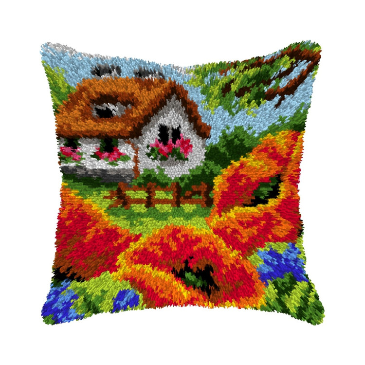 Latch-hook Cushion kit Landscapepoppies SA4148