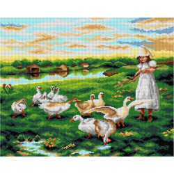 Gobeleno drobė Girl Tending Geese (pagal Luigi Chialiva) 40 x 50 SA2950